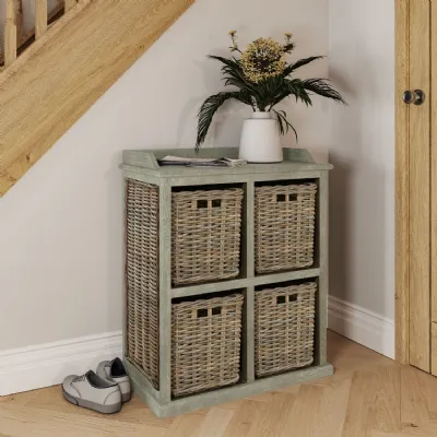 Maya Handmade Kubu Rattan 2 Over 2 Basket Storage Unit Limewash