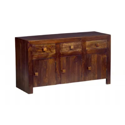 Dark Mango Wood Large Sideboard with 3 Doors 3 Drawers