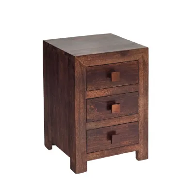 Dark Mango Wood 3 Drawer Bedside Table