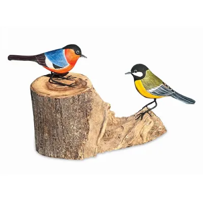 2 Hand Carved, Hand Painted Birds On Driftwood