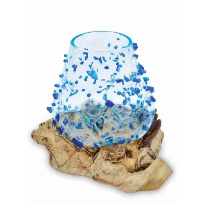 Root With Blue Dimpled jewelled Glass Bowl Extra Small
