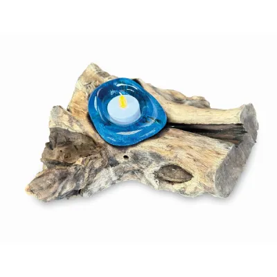 Root With Glass Candle Holder Blue Stained Single