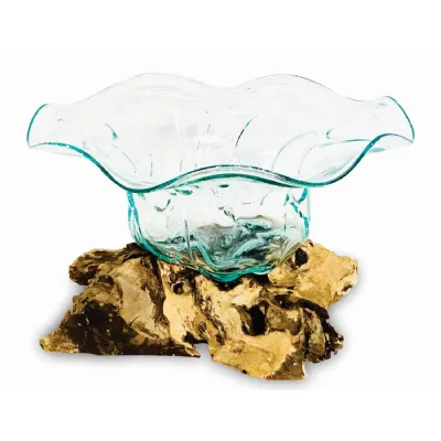 Root With Flower Shape Molten Glass Bowl 35cm Large