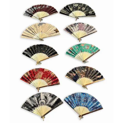 Bali Batik Fabric Folding Fans 30cm (pack Of 10 Random Mixed Colours)