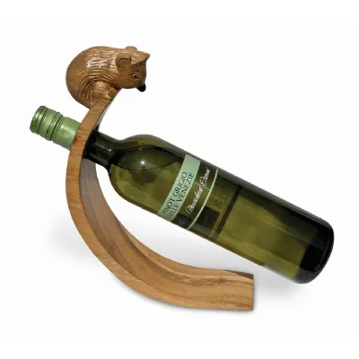 Hedgehog Hand Carved Wooden Balance Wine Bottle Holder