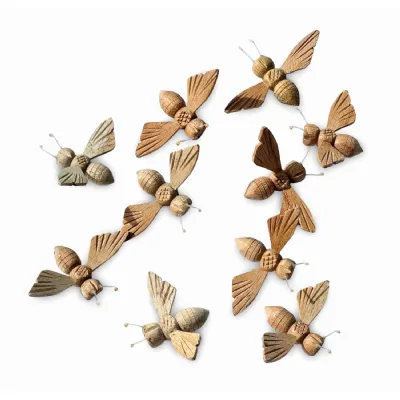Pack Of 10 Small Wooden Bees 6cm