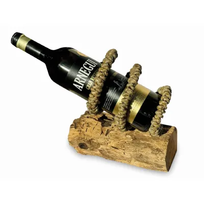 Driftwood And Rope Wine Holder Tilted