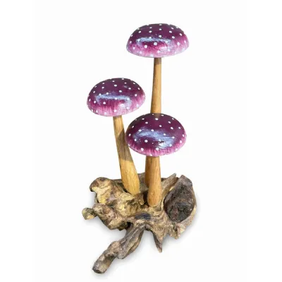 Amethyst Purple 3 Mushroom Sculpture 16cm