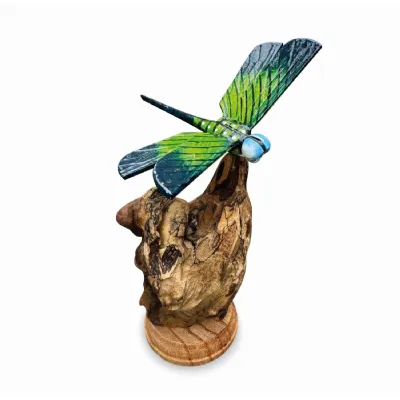 Single Emperor Dragonfly On Driftwood H14cm