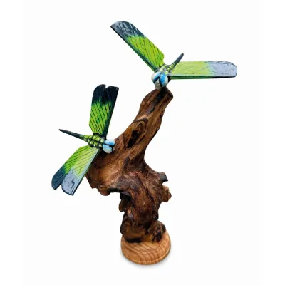 Double Emperor Dragonfly On Driftwood H18cm