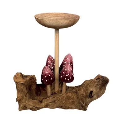 4 Violet Pointed Cap Mushrooms With Single Candle Holder