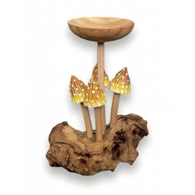 4 Pointed Yellow Cap Mushrooms With Single Candle Holder