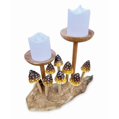 8 Pointed Yellow Cap Mushrooms With Double Candle Holder