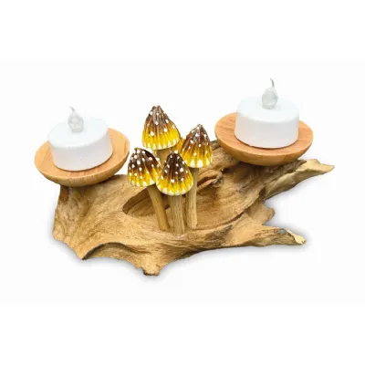 3 Pointed Yellow Cap Mushrooms With Double Candle Holders Low