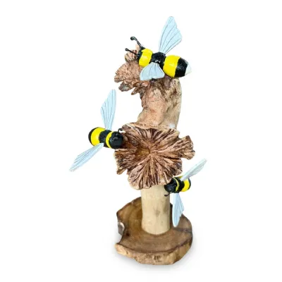 Painted 3 Bumblebees On Parasite Wood 18cm