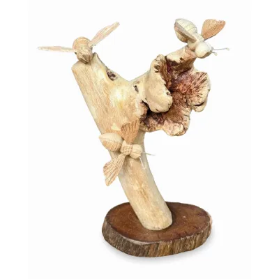 Natural 3 Bumblebees On Parasite Wood 18cm