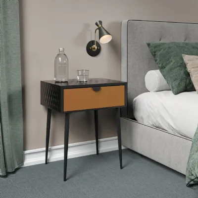 Black Honeycomb Design Bedside Table with 1 Copper Drawer