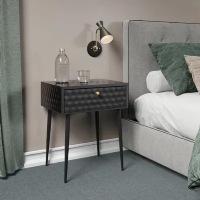 Black Honeycomb Design 1 Drawer Bedside Table Metal Legs