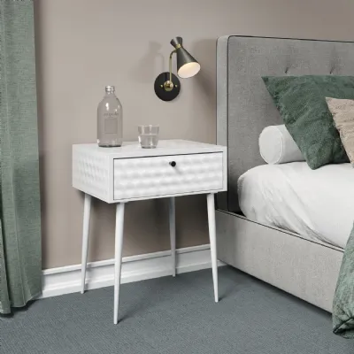 White Honeycomb Design 1 Drawer Bedside Table Metal Legs
