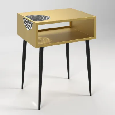 Gold Metal Geometric Cut Top Bedside Table with Shelf