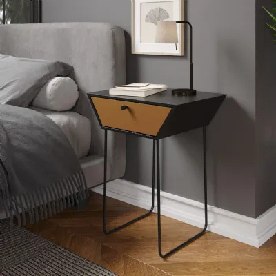 Black Metal Hammered Side Bedside Cabinet Copper Drawer