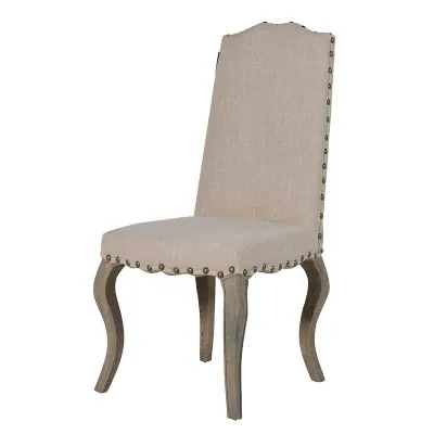 Modern Cream Fabric Curved Leg Dining Chair With Studded Trimming