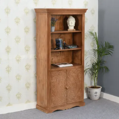 Distressed Wood Lacquered 2 Door Large Corner Bookcase