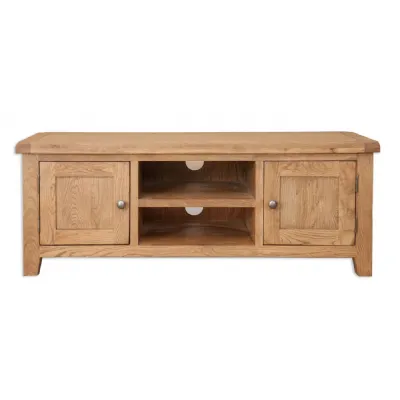 Traditional Rustic Oak 2 Door Plasma TV Cabinet with Open Media Shelf