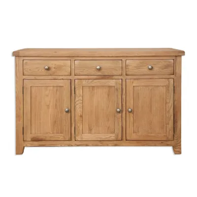 Rustic Oak 3 Door Sideboard with 3 Drawers and Cabinet Storage