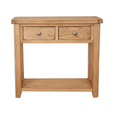 Rustic Oak 2 Drawer Console Table with Open Shelf