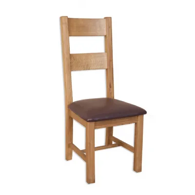 Rustic Oak Dining Chair with Brown PU Seat Pad