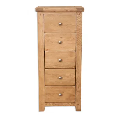 Rustic Oak 5 Drawer Tall Bedroom Chest of Drawers