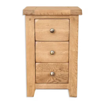Rustic Oak 3 Drawer Bedroom Bedside Cabinet