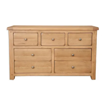 Rustic Oak 7 Drawer Wide Chest of Drawers with Rounded Corners