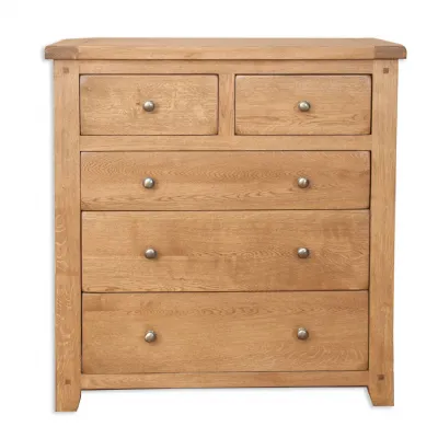 Rustic Oak 2 Over 3 Chest of Drawers with Rounded Corners and Tapered Legs