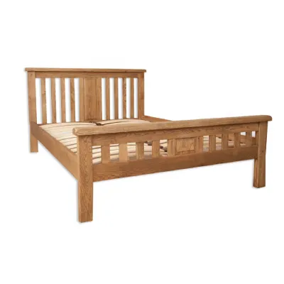 Rustic Oak King Size Bed Frame with Slatted Headboard and Footboard
