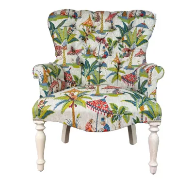 Exotic Monkey Parasol Button Back Occasional Chair Hand Made In The UK