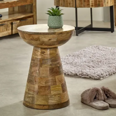 Natural Mango Wood Round Side Table Mushroom Style