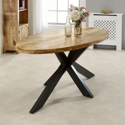 Mango Wood 180cm Large Oval Dining Table Metal Spider Legs