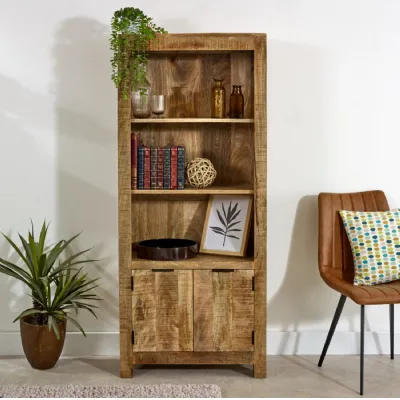 Natural Wood 2 Door Large Bookcase Rustic Touch