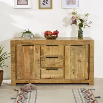 Rustic Solid Laquered Wood 2 Door 3 Drawer Sideboard