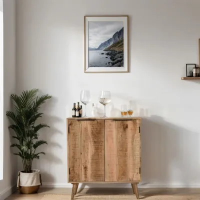 Natural Mango Wood 2 Door Small Sideboard Drinks Cabinet