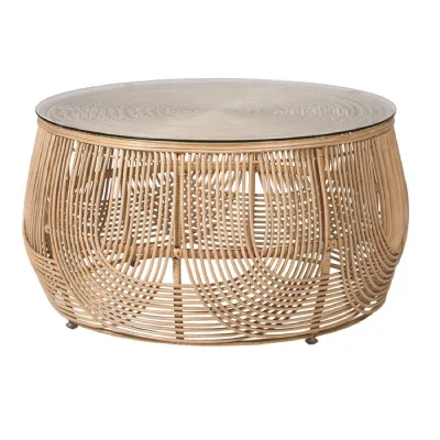 Natural Glass Top Rattan Round Coffee Table