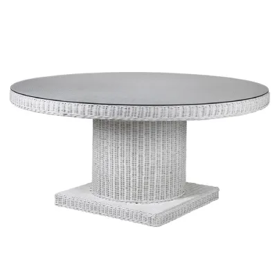 Bermuda White Rattan Round Dining Table