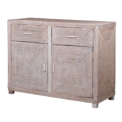 Bermuda White wash Rattan 2 Door 2 Drawer Cupboard