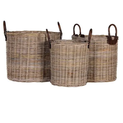Set of 3 Large Round Log Baskets