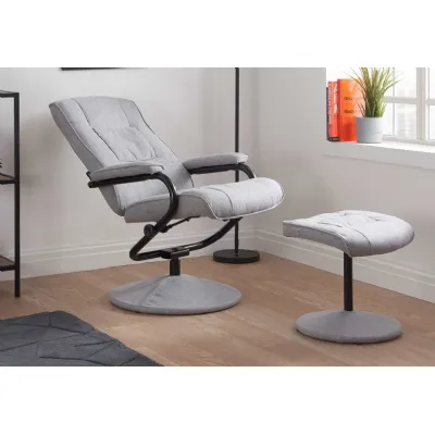 Light Grey Fabric Swivel Chair and Footstool