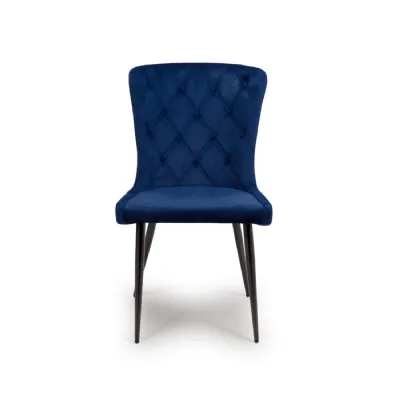Blue Velvet Fabric Buttoned Back Dining Chair