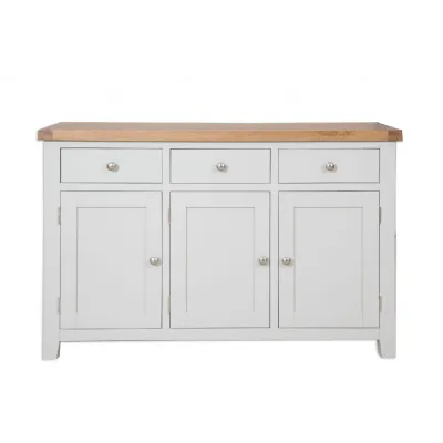 Modern Grey Painted 3 Door Sideboard with Rustic Oak Top