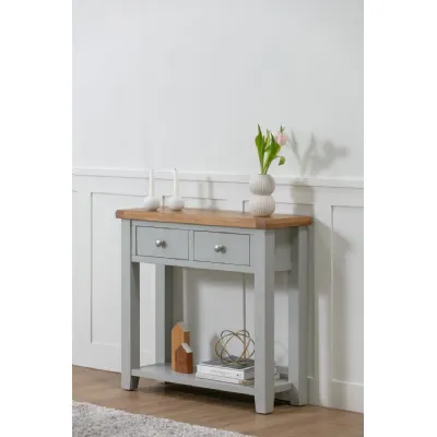 Modern Grey Painted Oak Top 2 Drawer Console Table